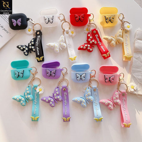 Apple Airpods 3rd Gen 2021 Cover - Light Blue - 3D Butterfly Cute Flower Soft Silicone Airpod Case With Hand Holder