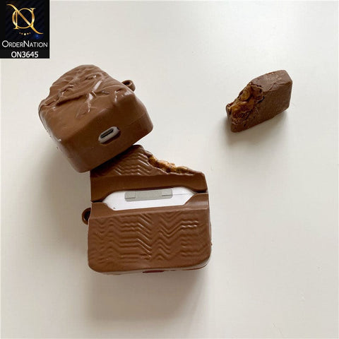 Airpods Pro Cover - Brown - Trending 3D Chocolate Bar Soft Silicone Airpods Case with Holder