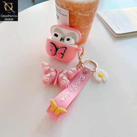 Apple Airpods Pro Cover - Pink - 3D Butterfly Cute Flower Soft Silicone Airpod Case With Hand Holder