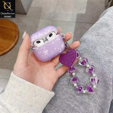 Apple Airpods Pro Cover - Purple - Trending Pattern Soft Silicone Airpods Case with Heart Bracelet