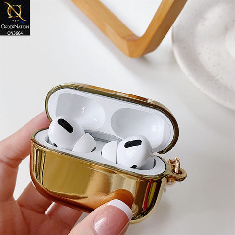 Apple Airpods Pro Cover - Golden - New electroplated Soft Silicone Airpods Case With Holder