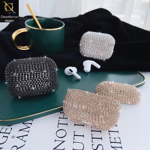 Apple Airpods Pro Cover - Golden - New Bling Rhinestone Shockproof Hard Airpods Case
