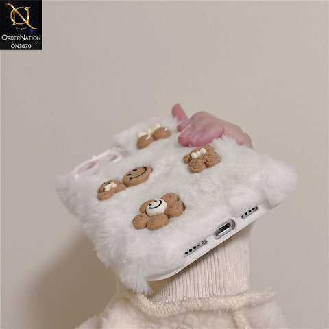 iPhone 14 Pro Max Cover - White - New Trendy Plush Warm Fluffy Soft Borders Case with Camera Protection