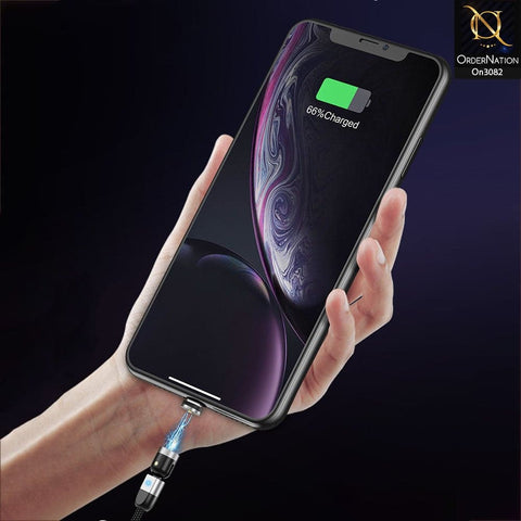 Black - 540 Degree Rotatable Magnetic Fast Charging Data Cable