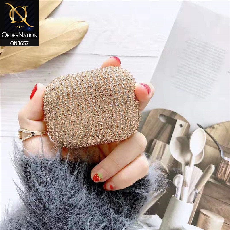 Apple Airpods Pro Cover - Golden - New Bling Rhinestone Shockproof Hard Airpods Case