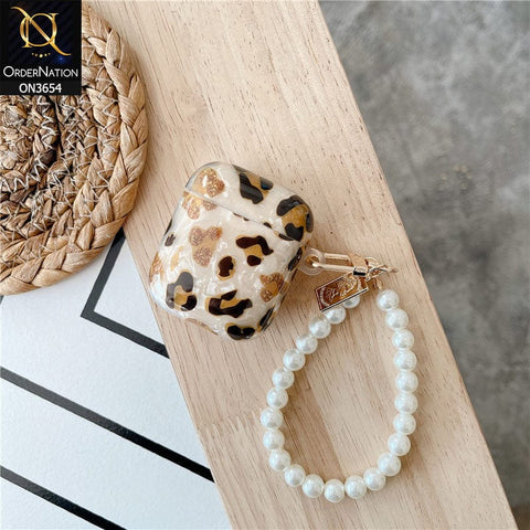 Apple Airpods 1 / 2 Cover - Golden - Trending Pattern Soft Silicone Airpods Case with Pearl Chain