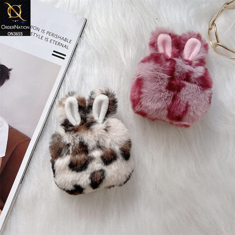 Apple Airpods 3rd Gen 2021 Cover - Brown - Fluffy Winter Warm Ear PLush Hard Silicone Airpods Case