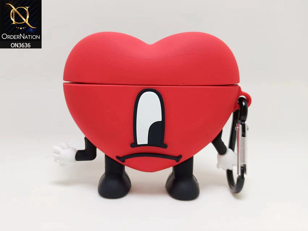 Apple Airpods 3rd Gen 2021 Cover - Red - 3D Heart Shape Soft Silicone Airpod Case