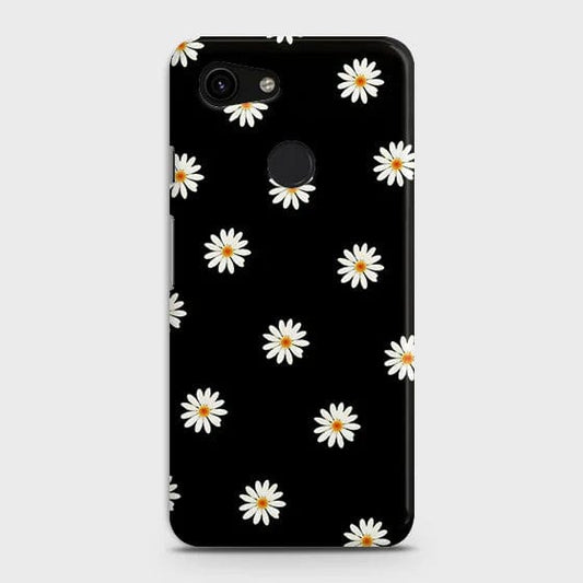 Google Pixel 3a Cover - Matte Finish - White Bloom Flowers with Black Background Printed Hard Case with Life Time Colors Guarantee