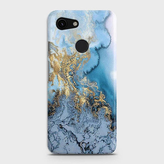 Google Pixel 3a XL Cover - Matte Finish - Trendy Golden & Blue Ocean Marble Printed Hard Case with Life Time Colors Guarantee