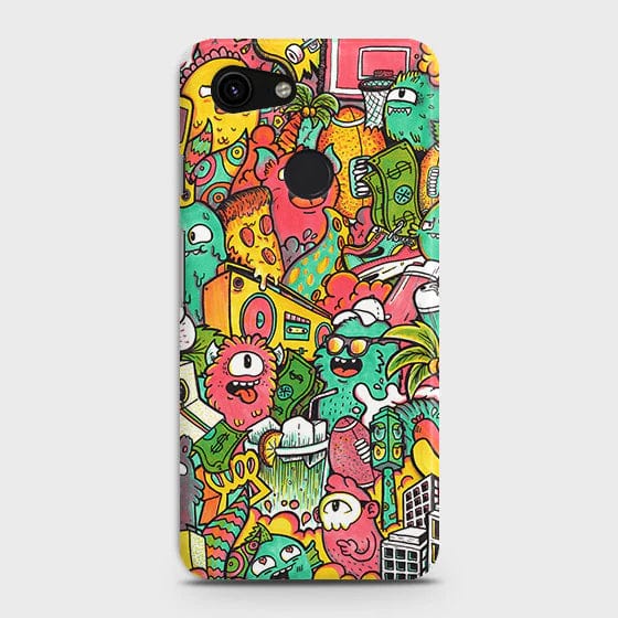 Google Pixel 3a XL Cover - Matte Finish - Candy Colors Trendy Sticker Collage Printed Hard Case with Life Time Colors Guarantee