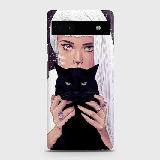 Google Pixel 6a Cover - Trendy Wild Black Cat Printed Hard Case with Life Time Colors Guarantee