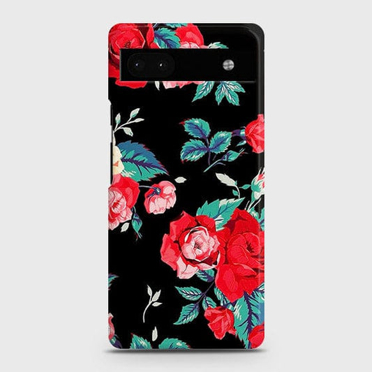 Google Pixel 6a Cover - Luxury Vintage Red Flowers Printed Hard Case with Life Time Colors Guarantee