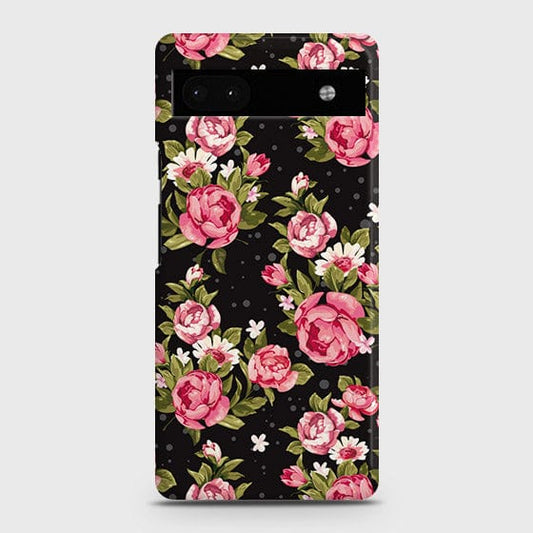 Google Pixel 6a Cover - Trendy Pink Rose Vintage Flowers Printed Hard Case with Life Time Colors Guarantee