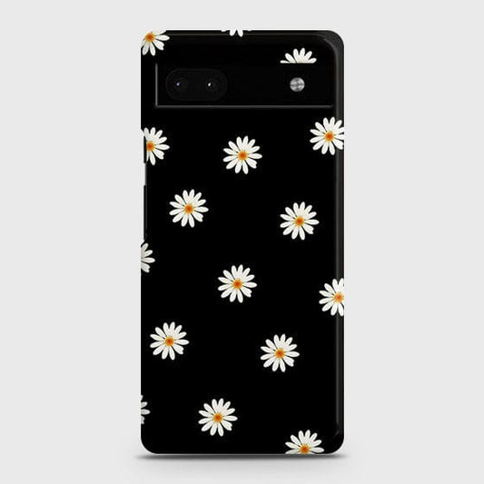 Google Pixel 6a Cover - White Bloom Flowers with Black Background Printed Hard Case with Life Time Colors Guarantee