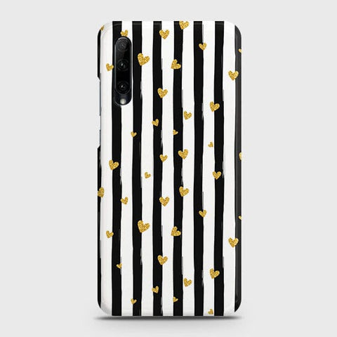 Honor 30i Cover - Matte Finish - Trendy Black & White Lining With Golden Hearts Printed Hard Case with Life Time Colors Guarantee