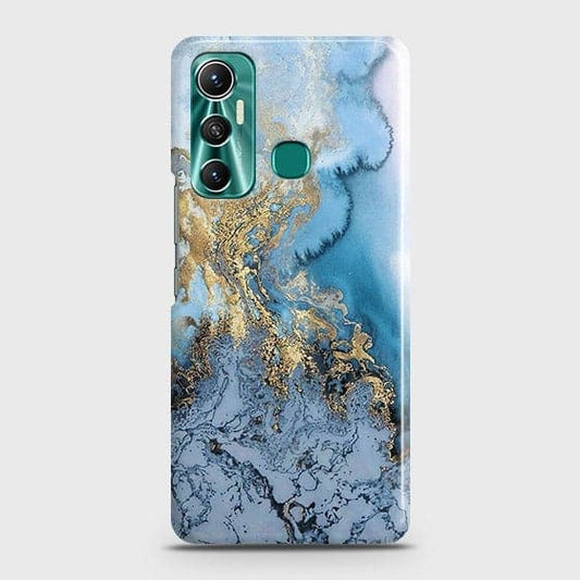 Infinix Hot 11 Cover - Trendy Golden & Blue Ocean Marble Printed Hard Case with Life Time Colors Guarantee