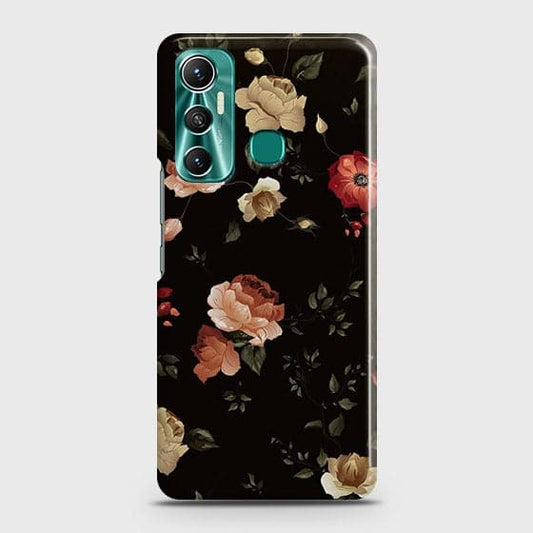 Infinix Hot 11 Cover - Matte Finish - Dark Rose Vintage Flowers Printed Hard Case with Life Time Colors Guarantee
