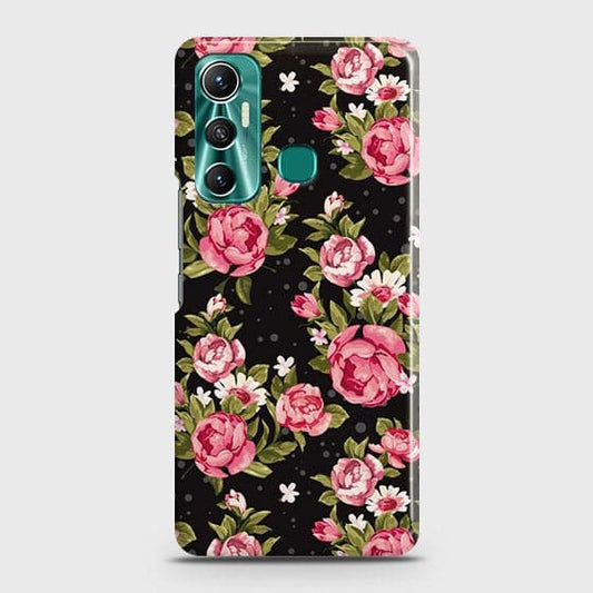 Infinix Hot 11 Cover - Trendy Pink Rose Vintage Flowers Printed Hard Case with Life Time Colors Guarantee