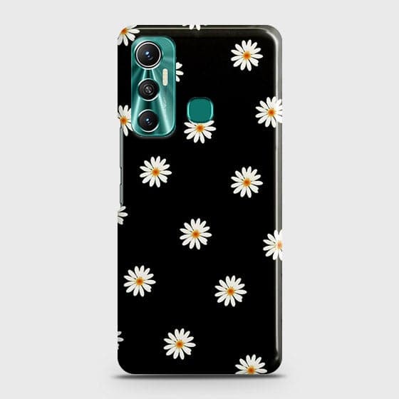 Infinix Hot 11 Cover - Matte Finish - White Bloom Flowers with Black Background Printed Hard Case with Life Time Colors Guarantee (Fast Delivery)