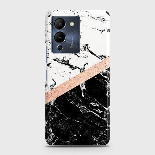 Infinix Note 12 G96 Cover - Black & White Marble With Chic RoseGold Strip Case with Life Time Colors Guarantee