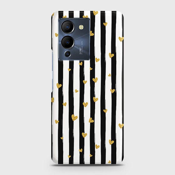 Infinix Note 12 G96 Cover - Trendy Black & White Lining With Golden Hearts Printed Hard Case with Life Time Colors Guarantee