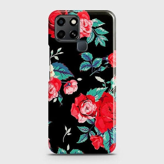 Infinix Smart 6 Cover - Luxury Vintage Red Flowers Printed Hard Case with Life Time Colors Guarantee