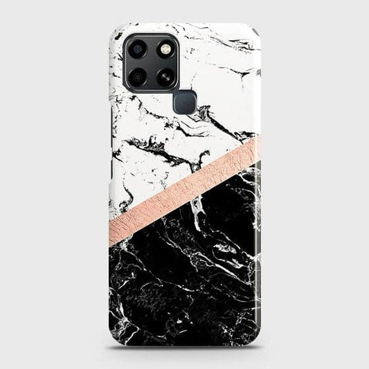 Infinix Smart 6 Cover - Black & White Marble With Chic RoseGold Strip Case with Life Time Colors Guarantee