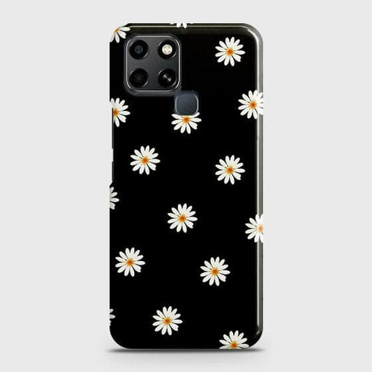 Infinix Smart 6 Cover - Matte Finish - White Bloom Flowers with Black Background Printed Hard Case with Life Time Colors Guarantee