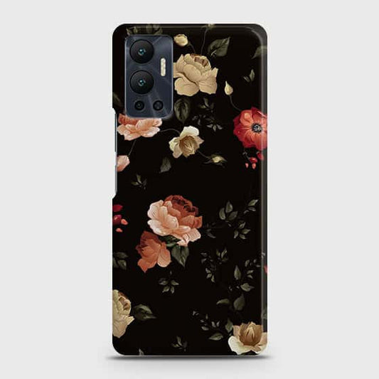 Infinix Hot 12 Cover - Dark Rose Vintage Flowers Printed Hard Case with Life Time Colors Guarantee