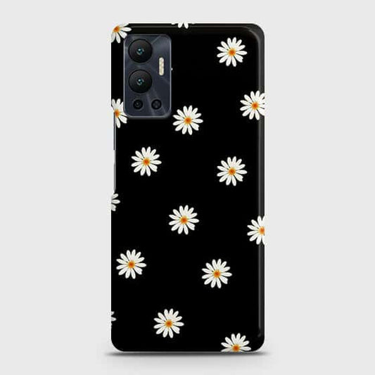 Infinix Hot 12 Cover - White Bloom Flowers with Black Background Printed Hard Case with Life Time Colors Guarantee