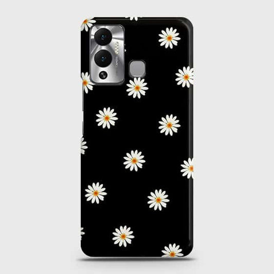 Infinix Hot 12 Play Cover - White Bloom Flowers with Black Background Printed Hard Case with Life Time Colors Guarantee