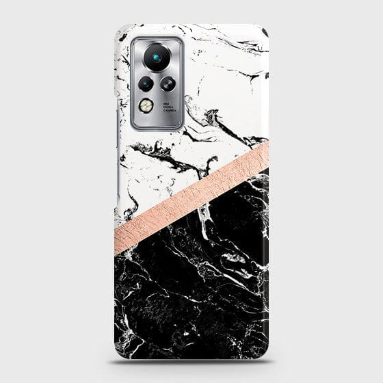 Infinix Note 11 Cover - Black & White Marble With Chic RoseGold Strip Case with Life Time Colors Guarantee