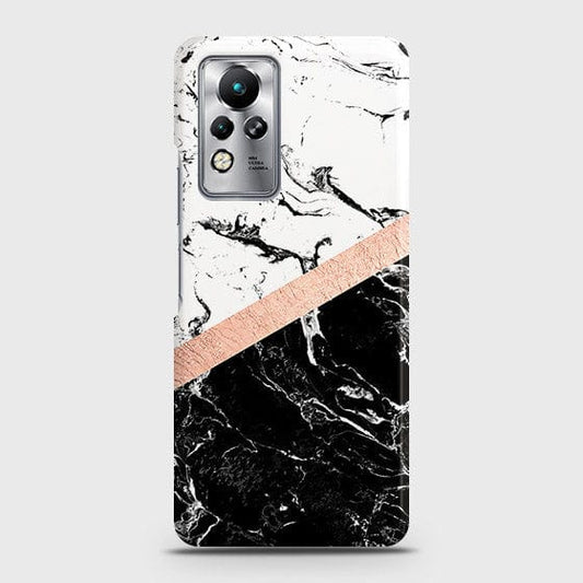Infinix Note 11 Cover - Black & White Marble With Chic RoseGold Strip Case with Life Time Colors Guarantee