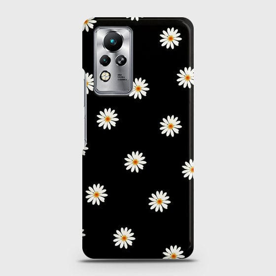 Infinix Note 11 Cover - White Bloom Flowers with Black Background Printed Hard Case with Life Time Colors Guarantee