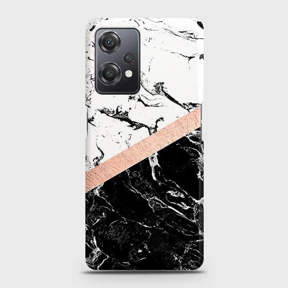 OnePlus Nord CE 2 Lite 5G  Cover - Black & White Marble With Chic RoseGold Strip Case with Life Time Colors Guarantee