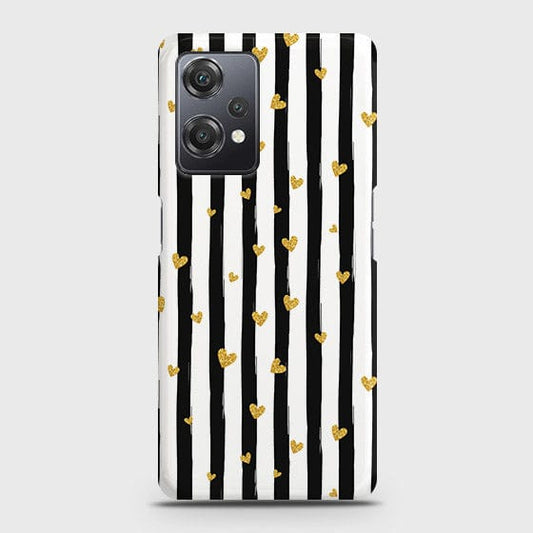 OnePlus Nord CE 2 Lite 5G  Cover - Trendy Black & White Lining With Golden Hearts Printed Hard Case with Life Time Colors Guarantee