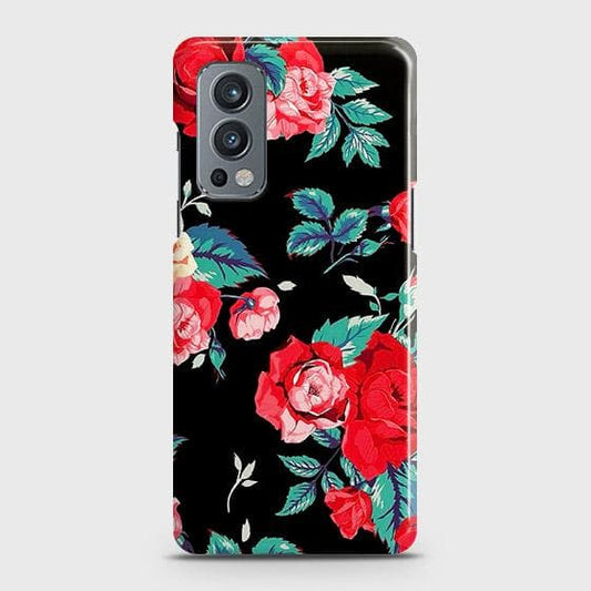 Oneplus Nord 2 Cover - Luxury Vintage Red Flowers Printed Hard Case with Life Time Colors Guarantee
