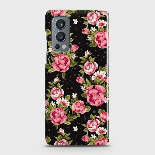 Oneplus Nord 2 Cover - Trendy Pink Rose Vintage Flowers Printed Hard Case with Life Time Colors Guarantee