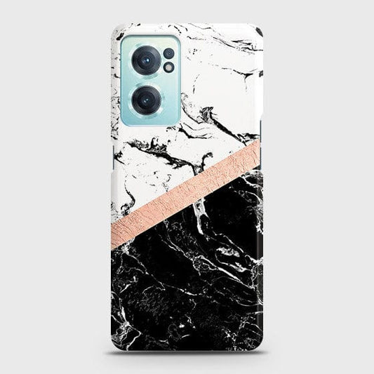 OnePlus Nord CE 2 5G Cover - Black & White Marble With Chic RoseGold Strip Case with Life Time Colors Guarantee