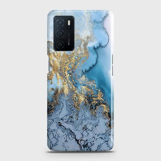 Oppo A16 Cover - Trendy Golden & Blue Ocean Marble Printed Hard Case with Life Time Colors Guarantee