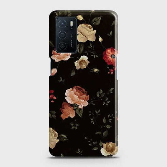 Oppo A16 Cover - Matte Finish - Dark Rose Vintage Flowers Printed Hard Case with Life Time Colors Guarantee