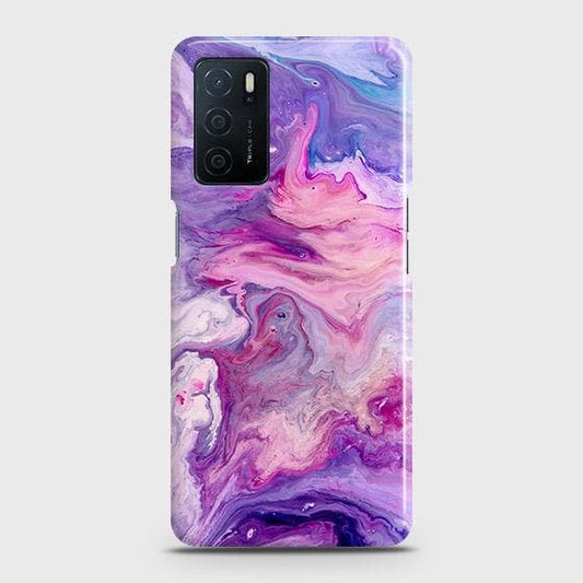 Oppo A16 Cover - Chic Blue Liquid Marble Printed Hard Case with Life Time Colors Guarantee