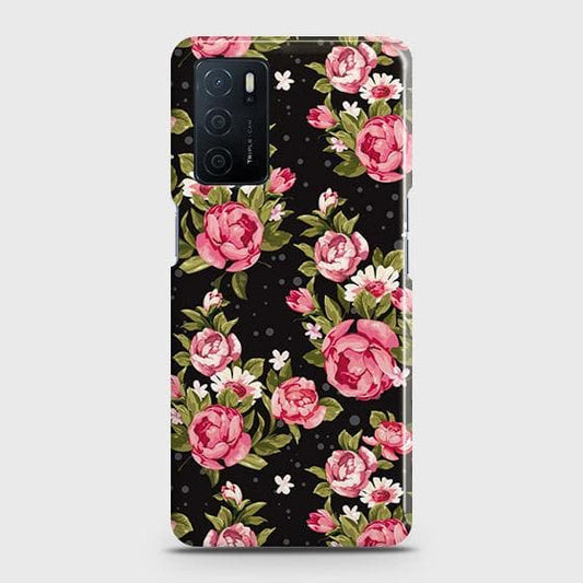 Oppo A16 Cover - Trendy Pink Rose Vintage Flowers Printed Hard Case with Life Time Colors Guarantee
