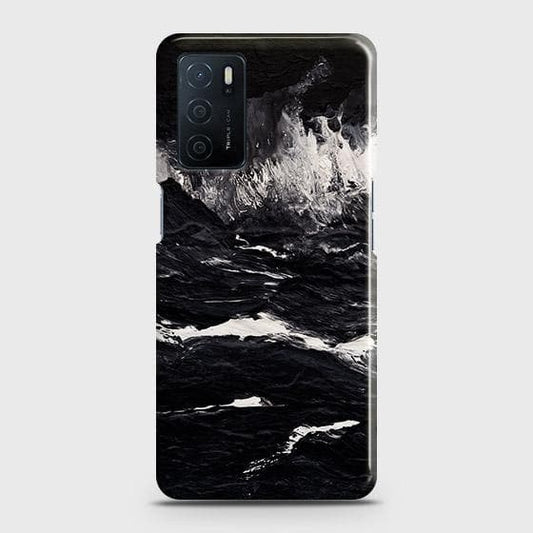 Oppo A16 Cover - Black Ocean Marble Trendy Printed Hard Case with Life Time Colors Guarantee