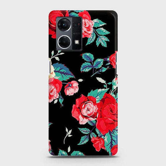 Oppo F21 Pro 4G Cover - Matte Finish - Luxury Vintage Red Flowers Printed Hard Case with Life Time Colors Guarantee