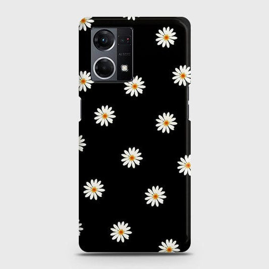 Oppo F21 Pro 4G Cover - Matte Finish - White Bloom Flowers with Black Background Printed Hard Case with Life Time Colors Guarantee