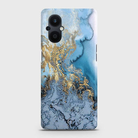 Oppo F21 Pro 5G Cover - Trendy Golden & Blue Ocean Marble Printed Hard Case with Life Time Colors Guarantee