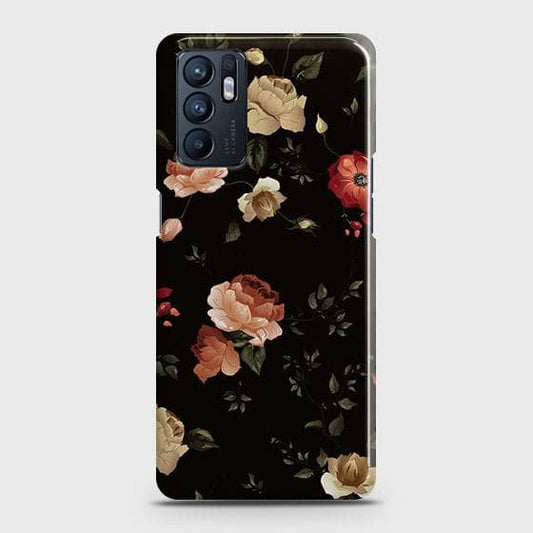Oppo Reno 6 4G Cover - Matte Finish - Dark Rose Vintage Flowers Printed Hard Case with Life Time Colors Guarantee