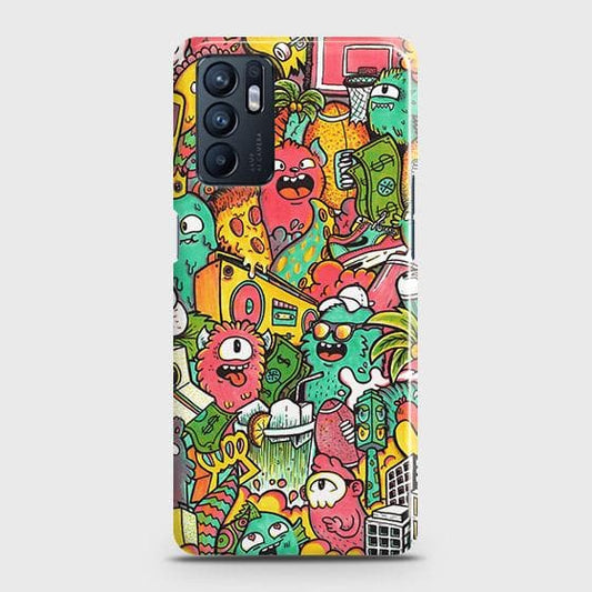 Oppo Reno 6 4G Cover - Candy Colors Trendy Sticker Bomb Printed Hard Case with Life Time Colors Guarantee
